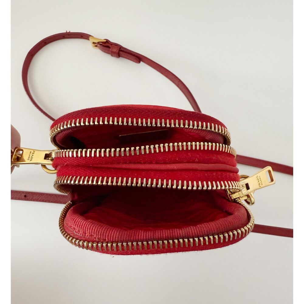 Prada Tessuto Double Zip Phone Case Crossbody Bag Red Nylon Mini Bag Authentic - Picture 5 of 8